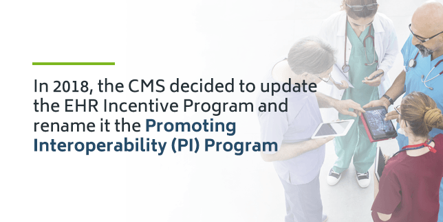 The EHR Incentive Program was renamed the Promoting Interoperability (PI) Program in 2018