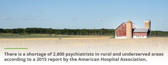 A shortage of psychiatrists in rural areas means there isn't adequate mental health treatment available in these areas.