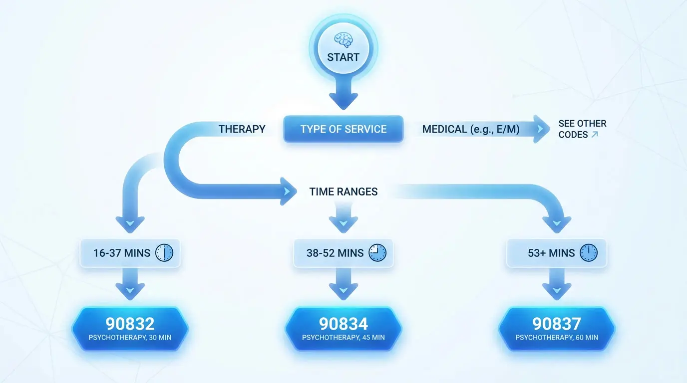 CPT code decision tree for psychotherapy and billing