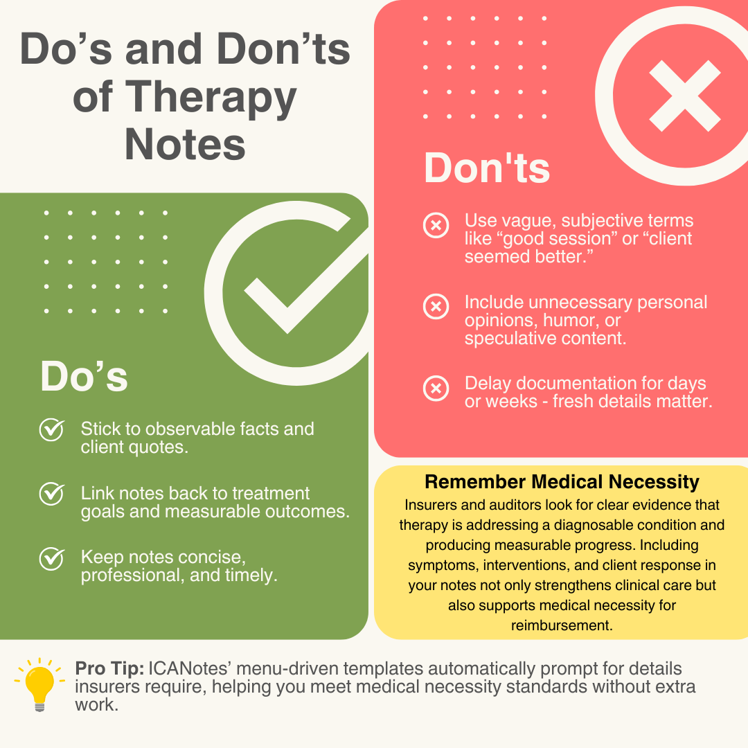 Do's and Don'ts when writing therapist notes