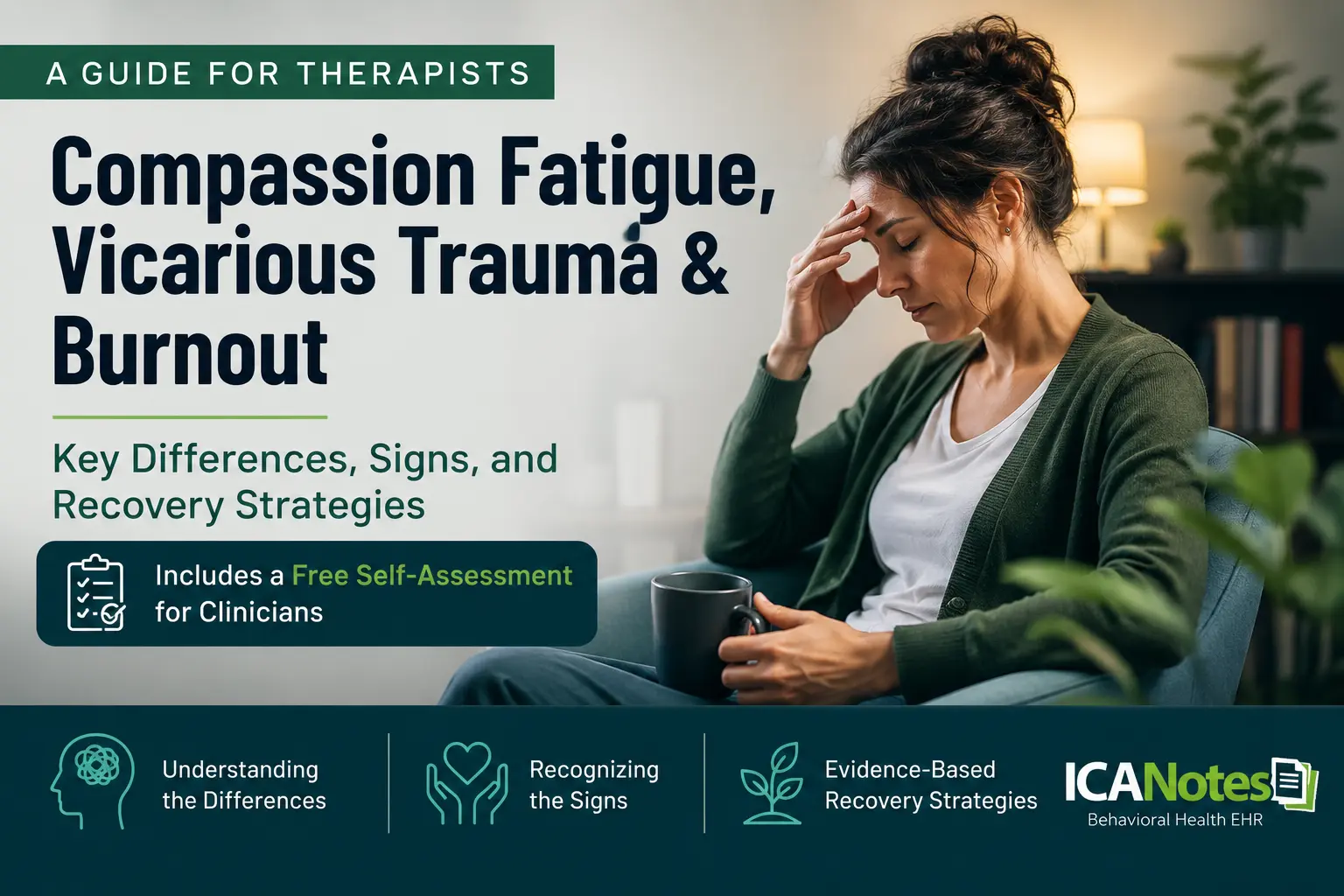 Compassion fatigue, vicarious trauma, and burnout in therapists — mental health clinician experiencing emotional exhaustion and stress
