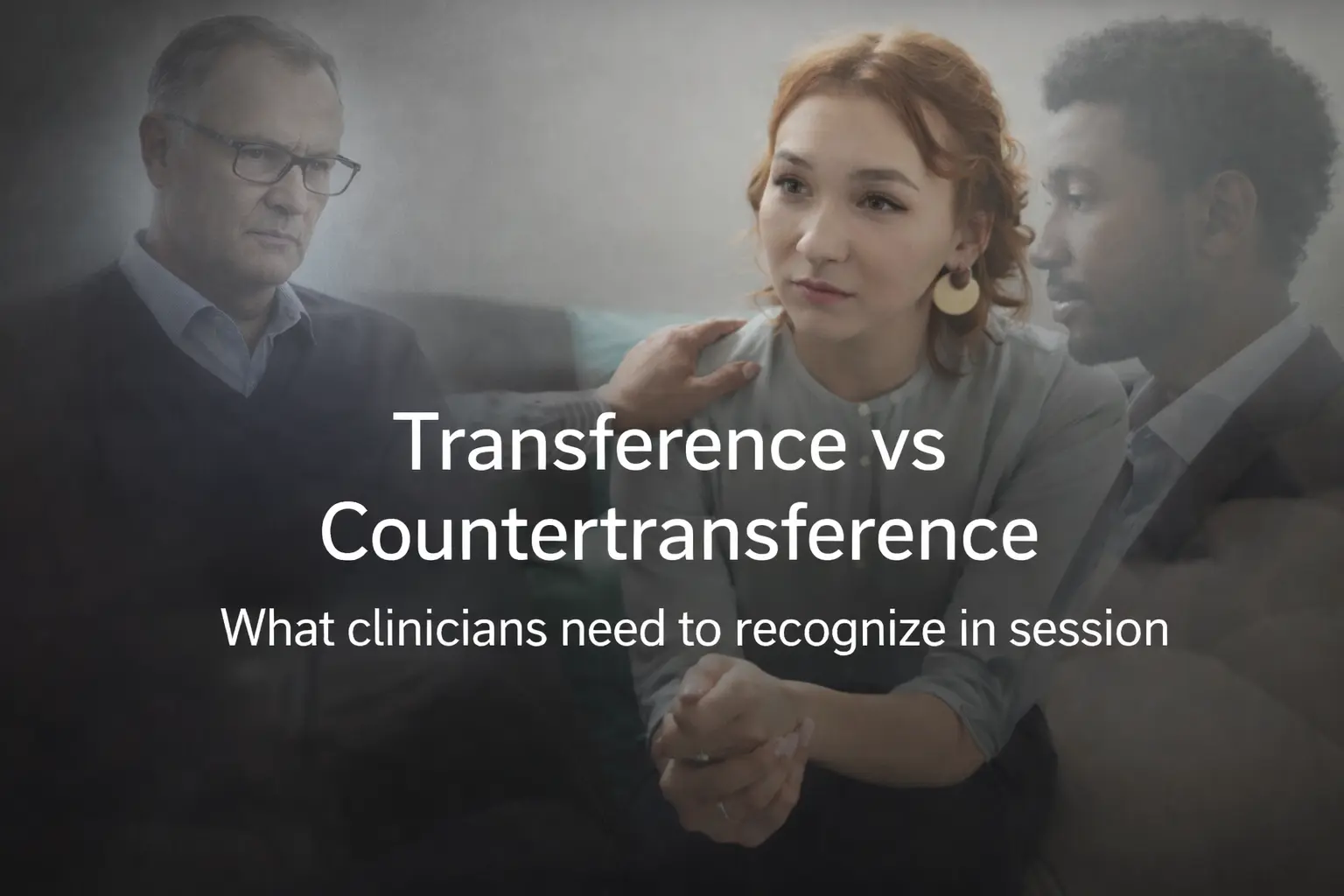 Illustration of transference and countertransference in therapy showing a client projecting past relationships onto a therapist
