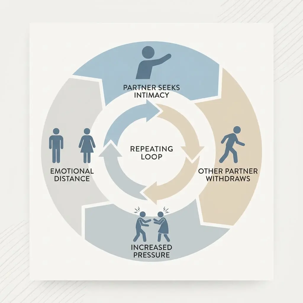 pursuer distancer cycle showing how desire discrepancy creates mismatched libidos in relationships