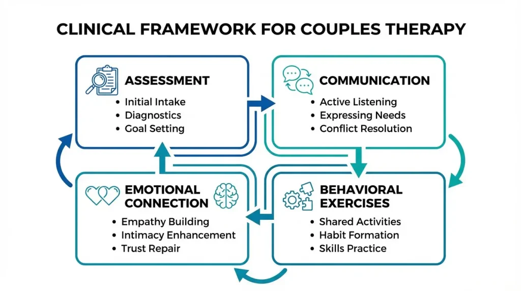 therapy framework showing interventions for desire discrepancy including communication emotional intimacy and behavioral techniques
