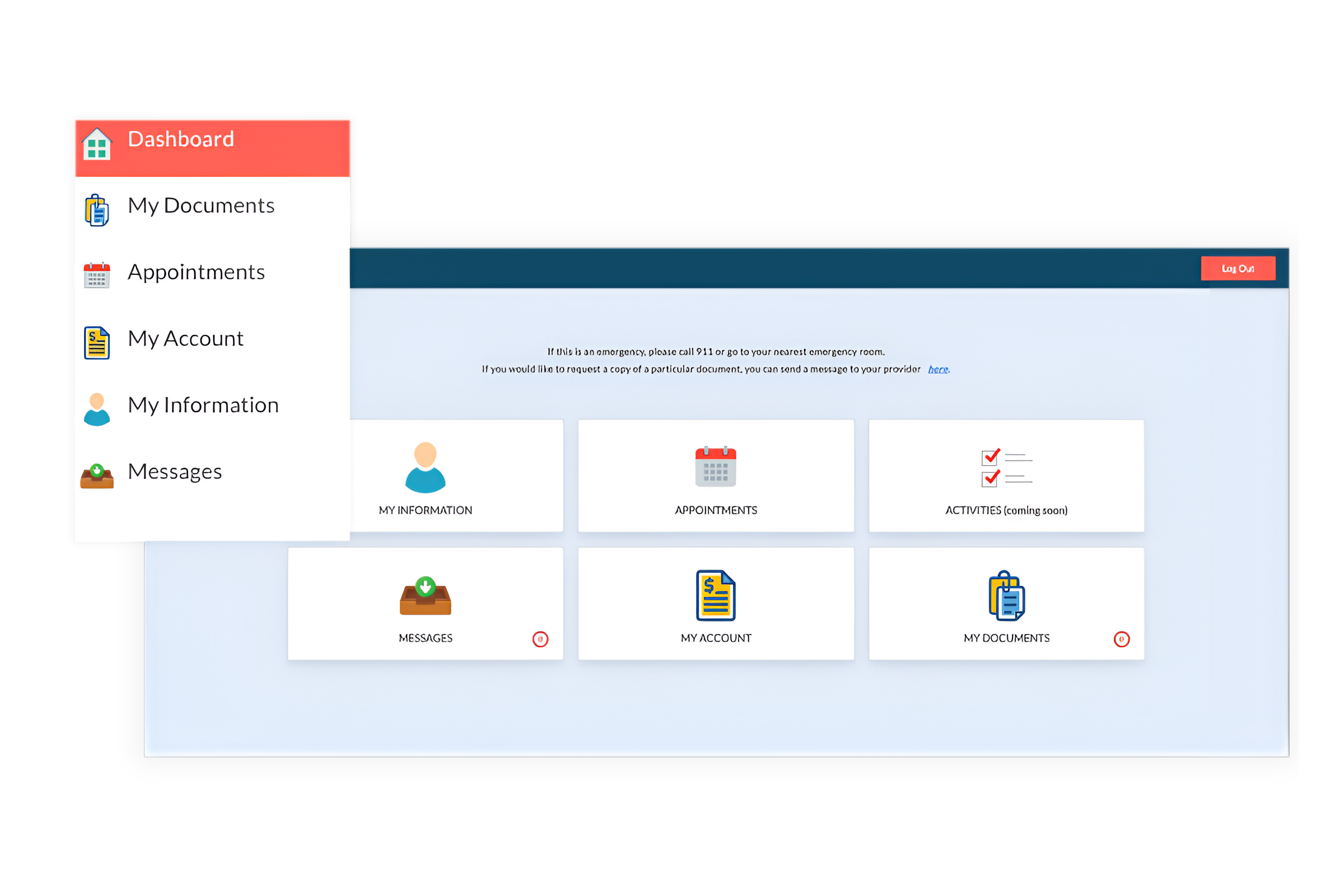 Mental health EHR system with patient portal for scheduling, secure messaging, and document access