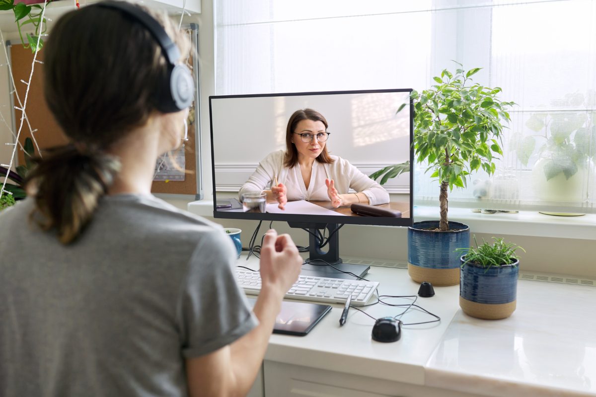 A therapist is conducting a telehealth session with a client
