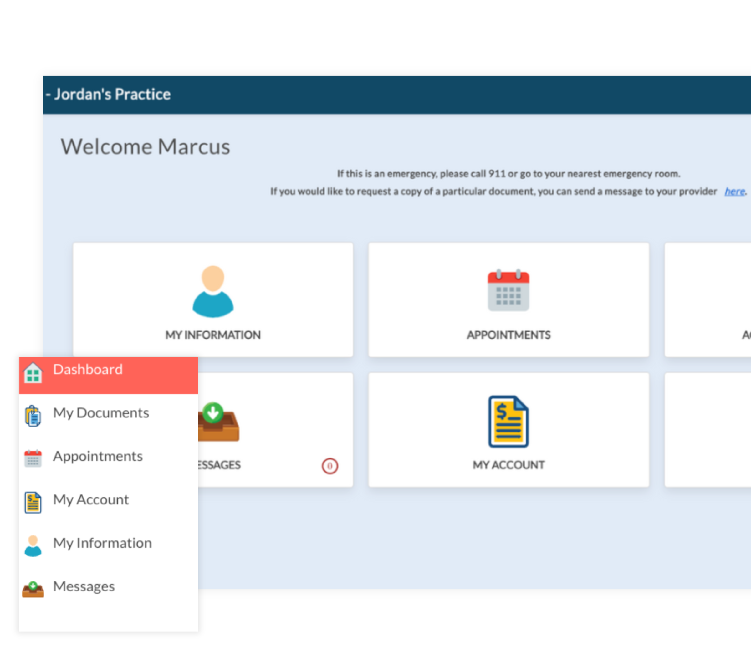 Patient facing user interface of the ICANotes secure client portal