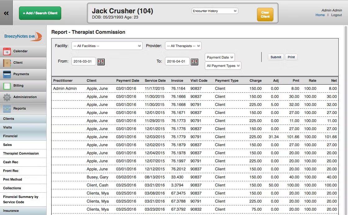 Screenshot of BreezyNotes EHR showing calendar scheduling and progress note tools for behavioral health providers