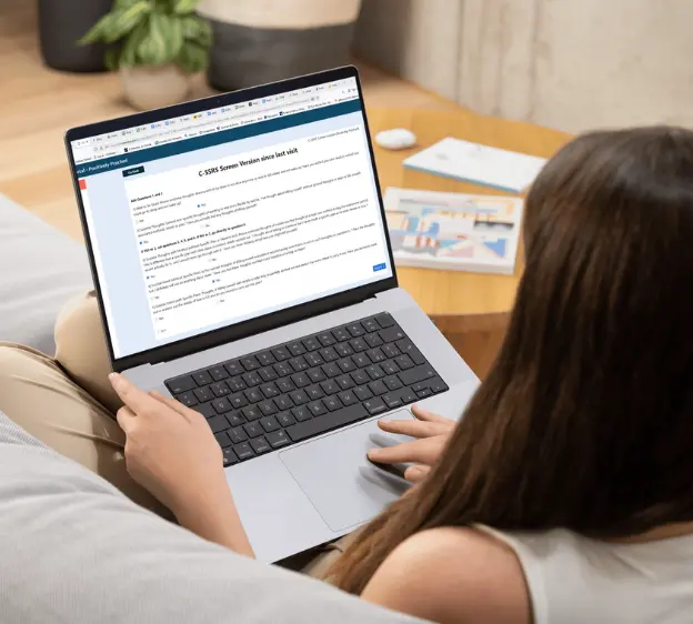 Client completing the Columbia Suicide Severity Rating Scale (C-SSRS) through the ICANotes behavioral health EHR patient portal