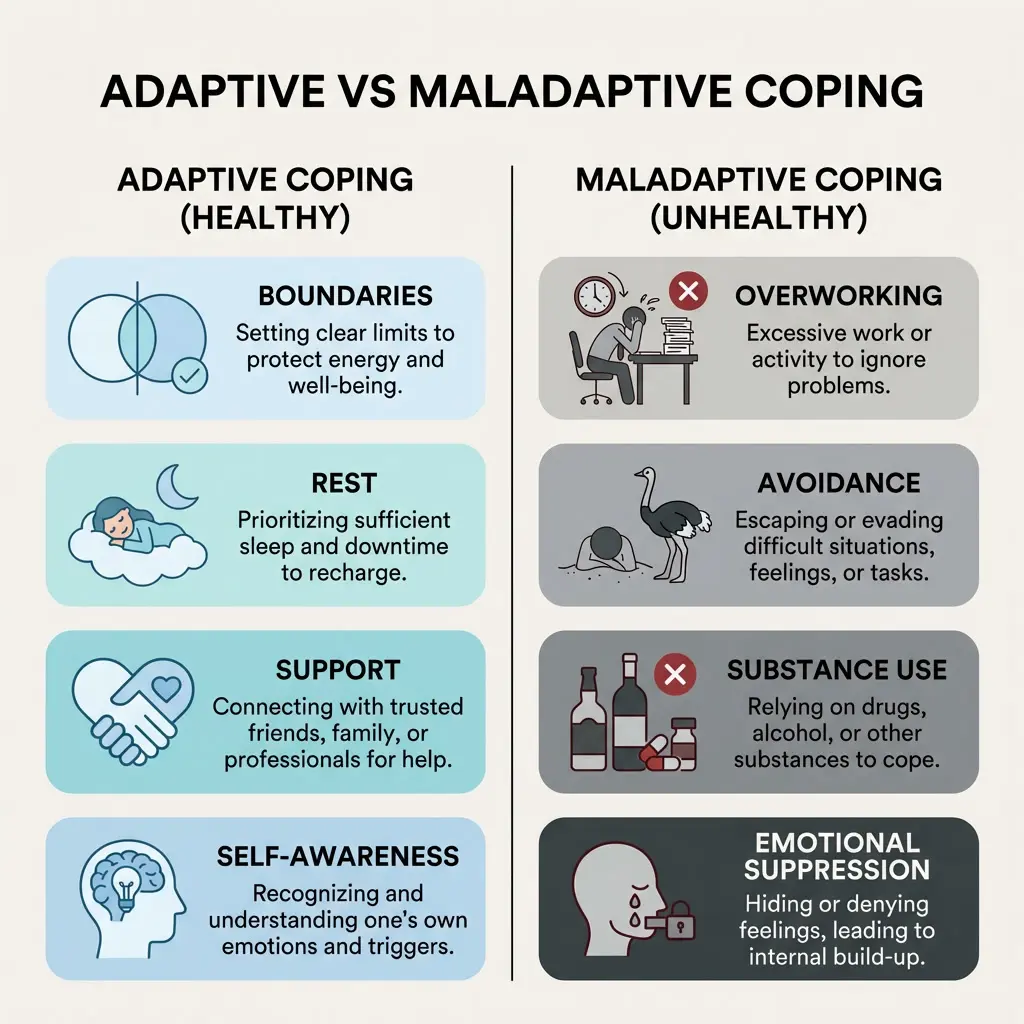 adaptive coping vs maladaptive coping strategies comparison in resilience fatigue recovery