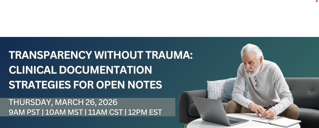 webinar banner graphic for a presentation on clinical documentation strategies for open notes