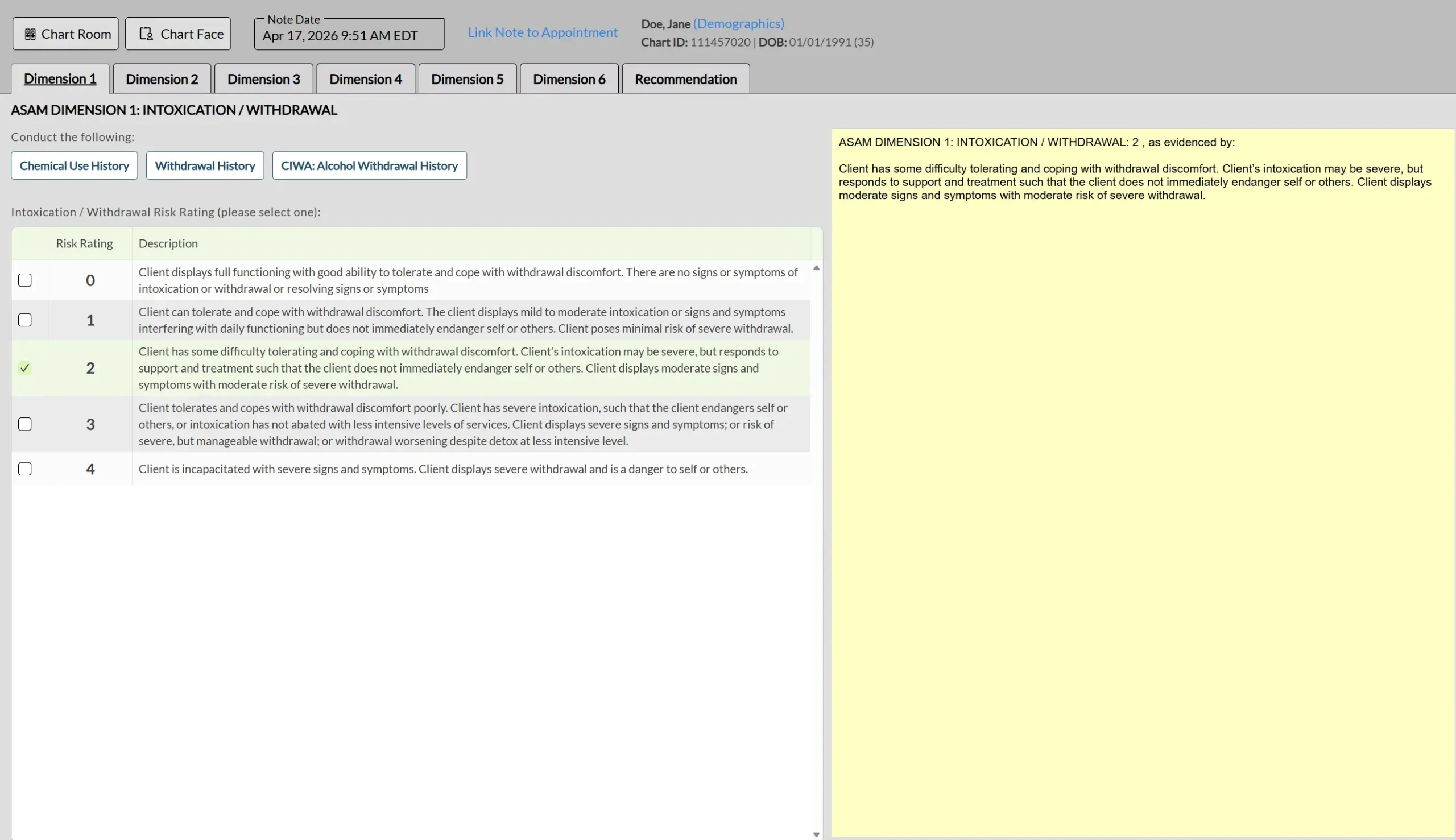 ASAM criteria documentation in substance abuse EHR software for addiction treatment and withdrawal assessment