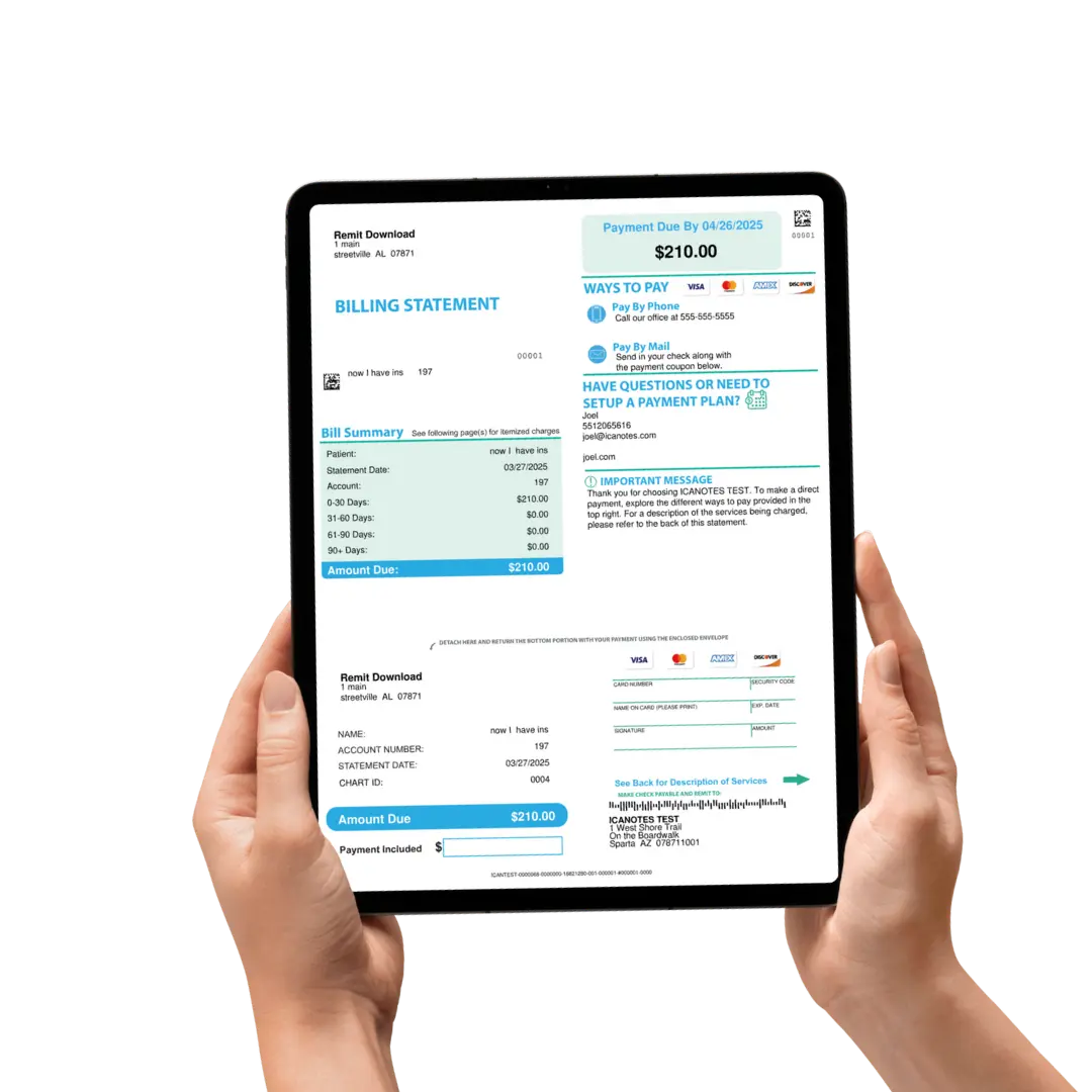 Behavioral health EHR billing software showing patient statement and payment processing features