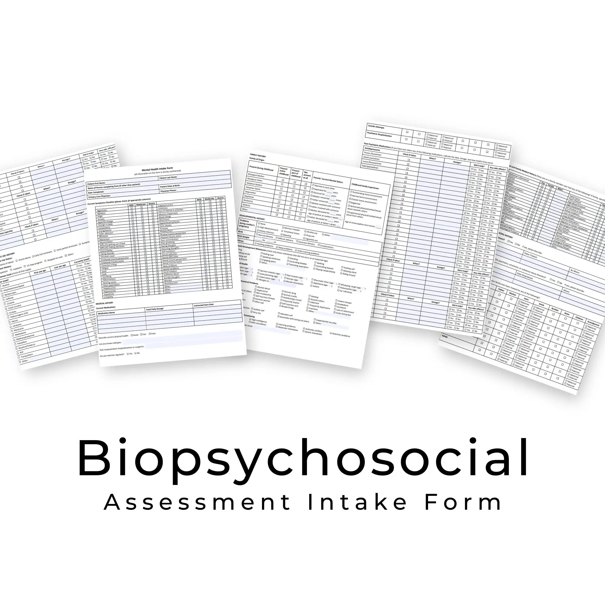Biopsychosocial intake form preview for clinicians