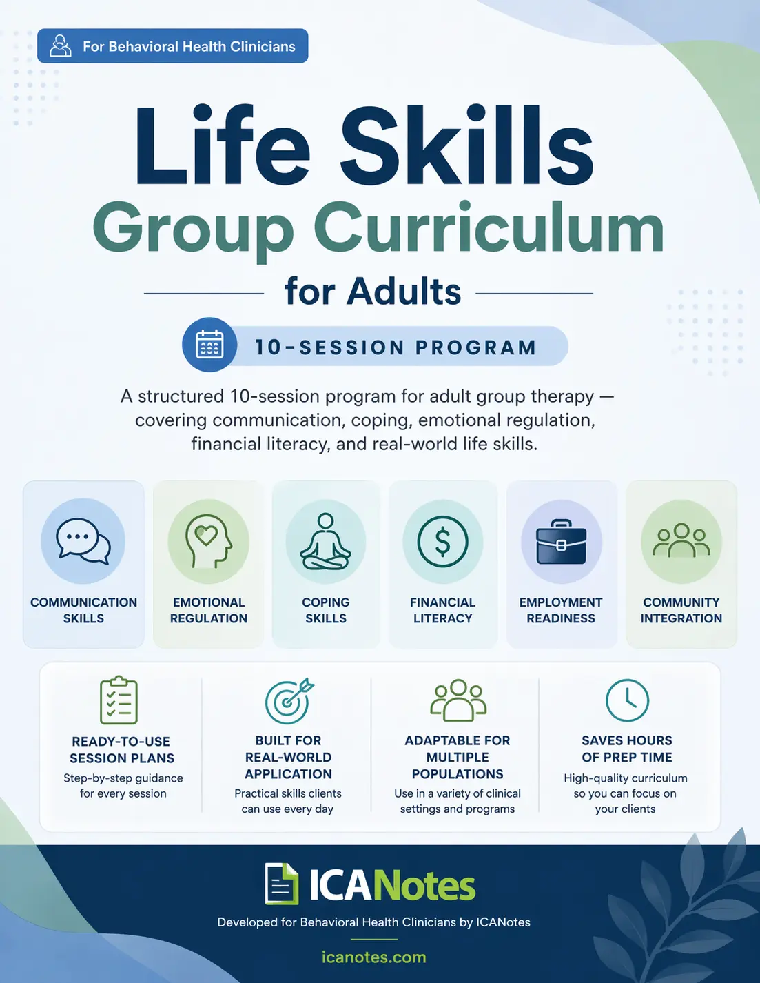 Life skills group curriculum for adults 10-session therapy program PDF cover