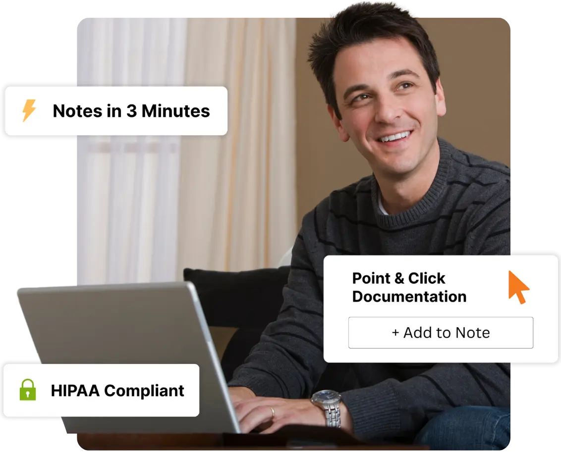 Mental health charting software with point-and-click clinical documentation and fast progress notes for therapists
