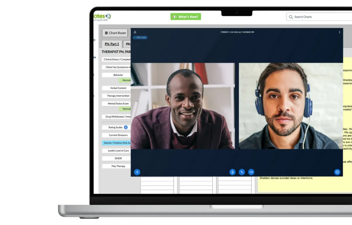 Mental health EHR system with built-in telehealth and video conferencing for therapists and clinicians