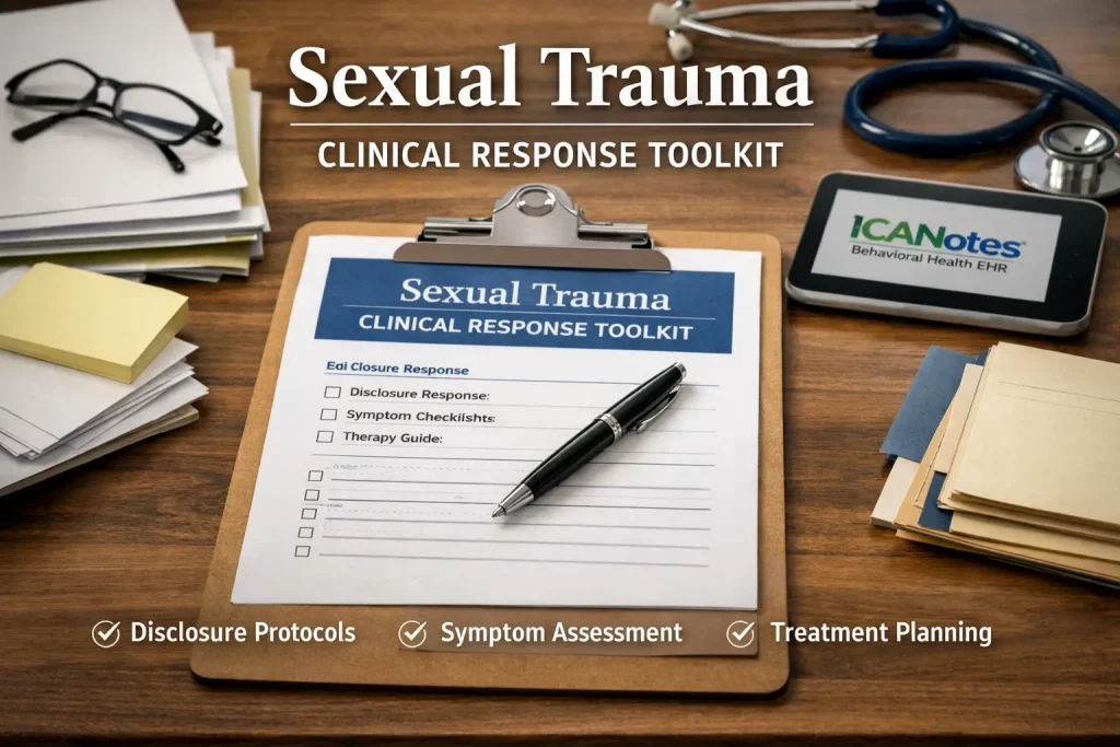 Sexual trauma clinical response toolkit with checklist, clipboard, and documentation tools for behavioral health clinicians