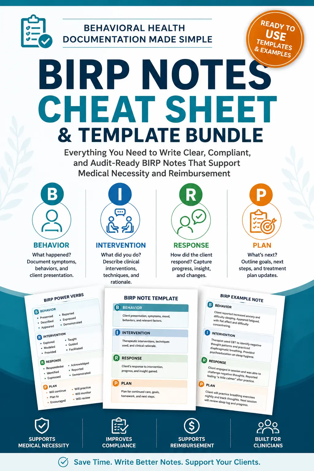 BIRP Notes Cheat Sheet and Template Bundle for behavioral health clinicians