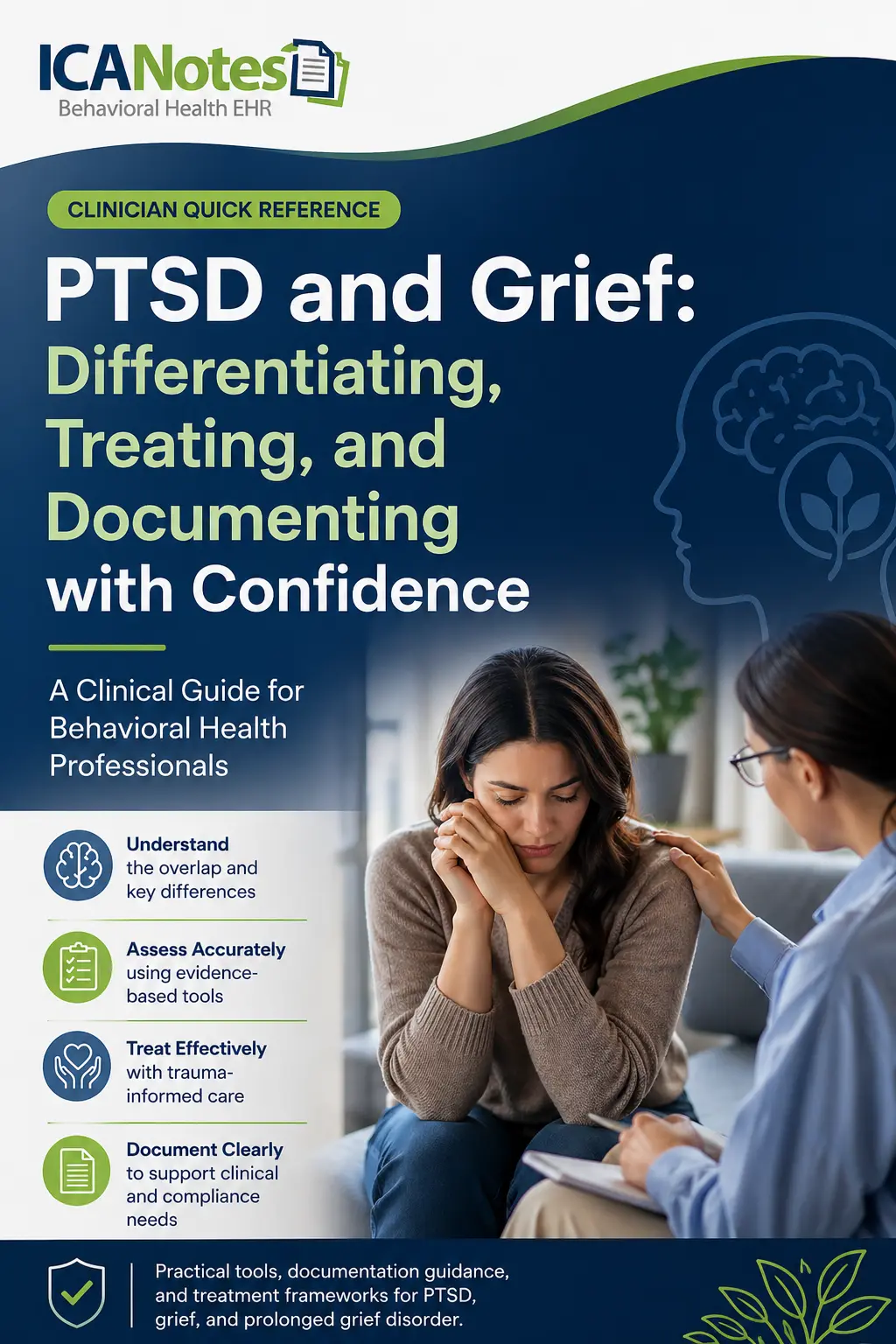 PTSD and grief clinician toolkit cover showing diagnosis, treatment, and documentation guide