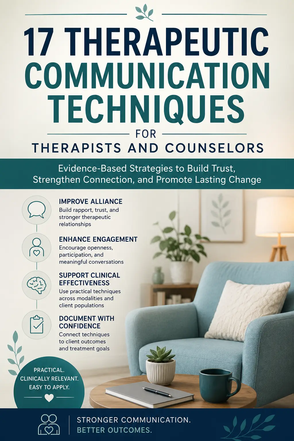 Cover of the 17 Therapeutic Communication Techniques quick-reference guide for therapists and counselors