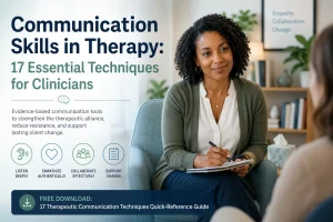 African American therapist using communication techniques during a counseling session with a client.