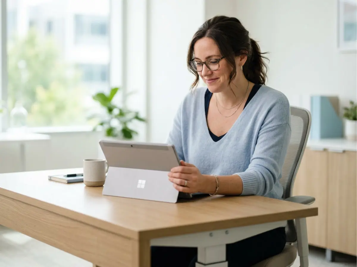 Behavioral health clinician reviewing and finalizing an AI-generated clinical note on a tablet