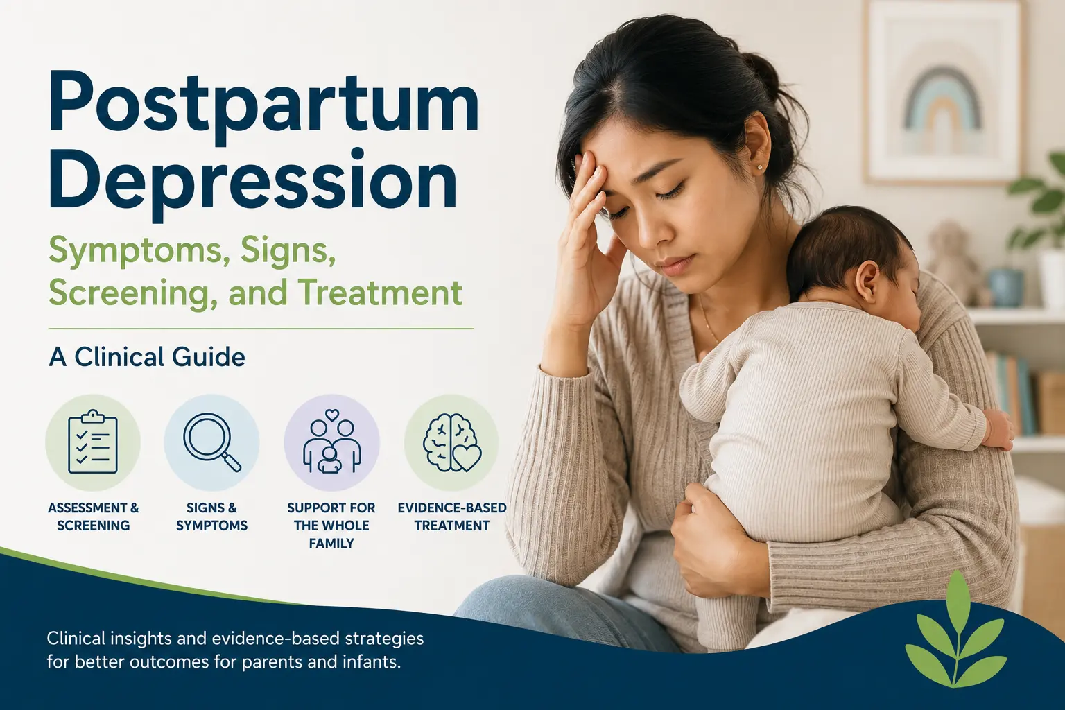 Asian mother holding her newborn while experiencing postpartum depression symptoms, illustrating signs, screening, assessment, and treatment of postpartum depression.