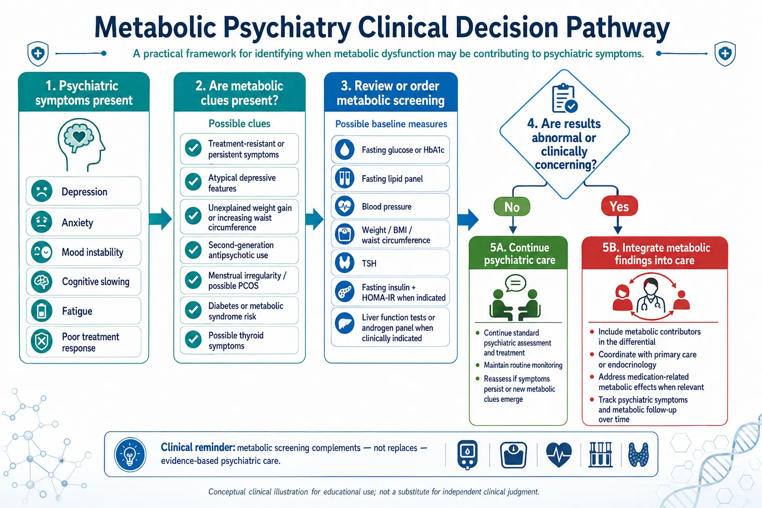 Metabolic psychiatry clinical decision pathway diagram