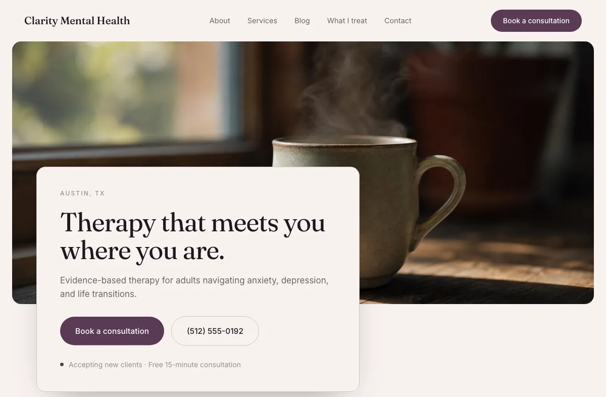 Alcove behavioral health website example
