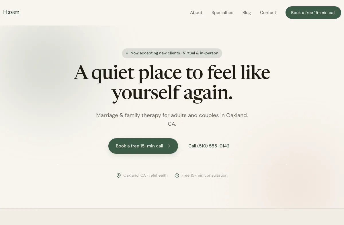 Haven behavioral health website example