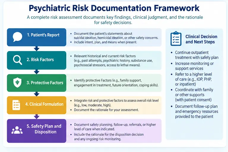 Framework diagram showing the components of a complete psychiatric risk and safety assessment