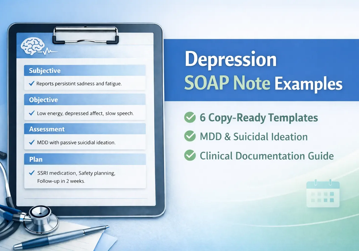 depression SOAP note examples with templates for major depressive disorder and clinical documentation
