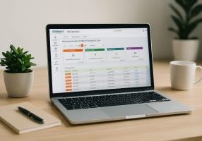 Laptop displaying ICANotes Behavioral Health EHR dashboard with clinical note tracking