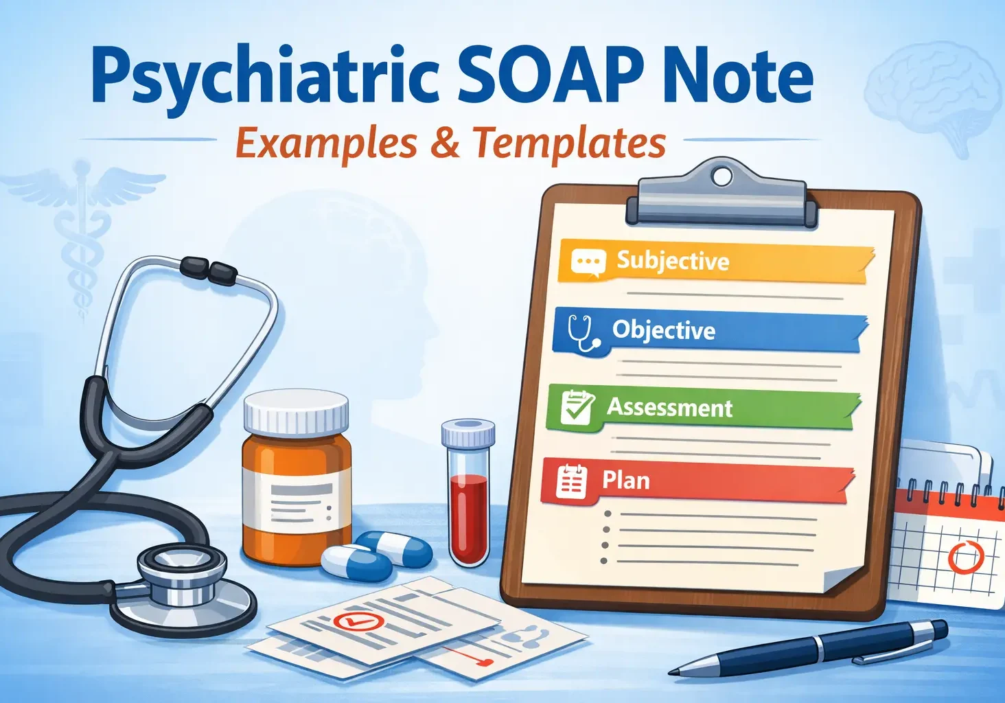 Psychiatric SOAP note example showing subjective objective assessment and plan sections used in psychiatry documentation